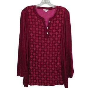 John Mark Womens Velvet Embroidered Long Sleeve‎ Top Size L Red